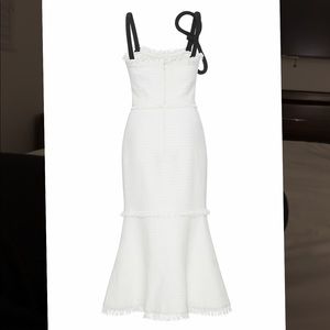 Oscar de La Renta white ruffle dress shoulder bow